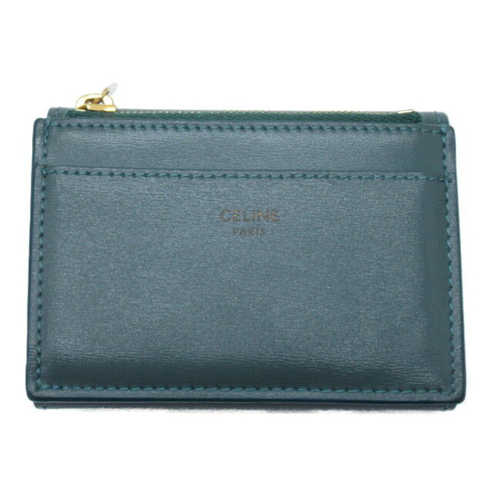 Celine Triomphe Calfskin Tri Leather Green fold Wallet Compact